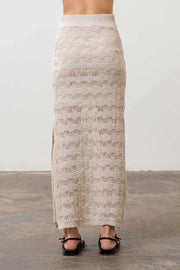 Crochet Knit Side Slit Midi Skirt-Skirts-Moon River-XS-OATMEAL-Urbanheer