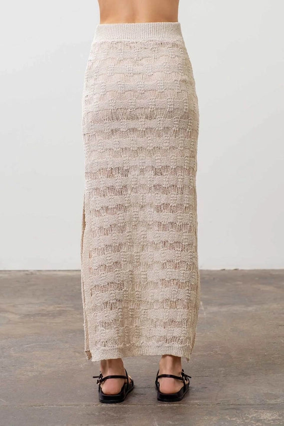 Crochet Knit Side Slit Midi Skirt-Skirts-Moon River-XS-OATMEAL-Urbanheer