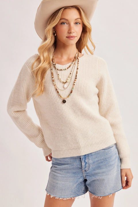 Crochet Lace Back V Neck Knit Sweater