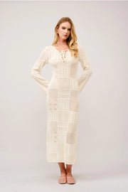 Crochet Lace Bell Sleeve Slit Maxi Dress-Dress-Blue B-S-IVORY-Urbanheer