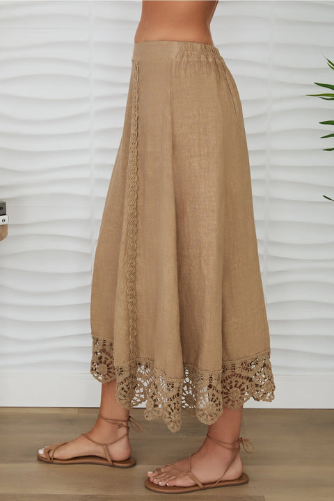 Crochet Lace Hem Linen Skirt