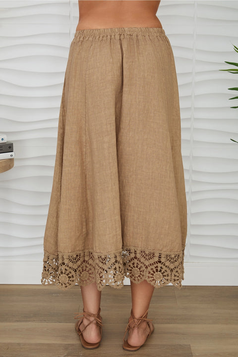 Crochet Lace Hem Linen Skirt