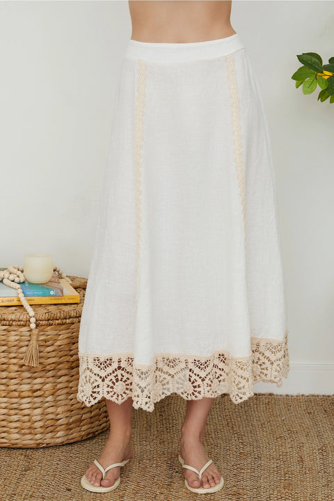 Crochet Lace Hem Linen Skirt