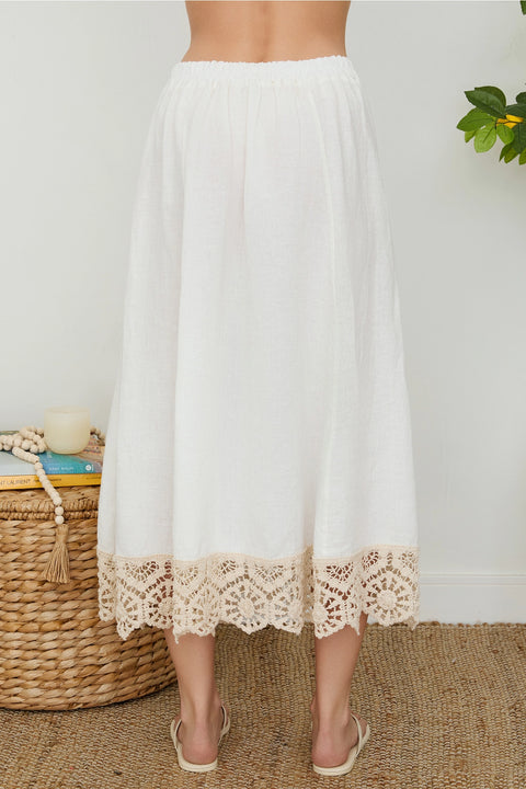 Crochet Lace Hem Linen Skirt