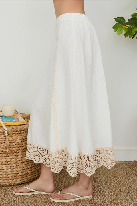 Crochet Lace Hem Linen Skirt