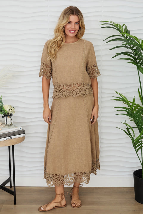 Crochet Lace Hem Linen Skirt