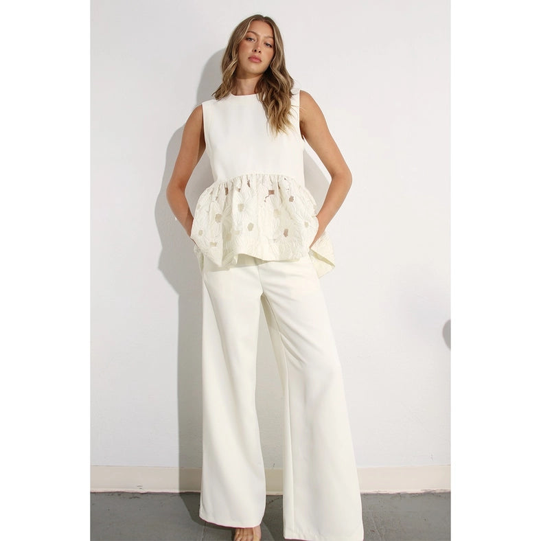 Crochet Lace Ruffle Top and Pants Set-Set-Mulla-S-OFF WHITE-Urbanheer