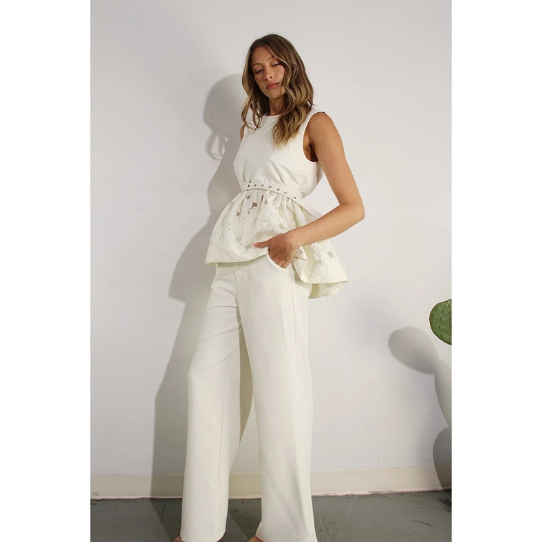 Crochet Lace Ruffle Top and Pants Set-Set-Mulla-S-OFF WHITE-Urbanheer