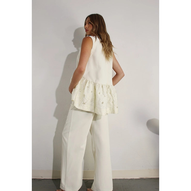 Crochet Lace Ruffle Top and Pants Set-Set-Mulla-S-OFF WHITE-Urbanheer