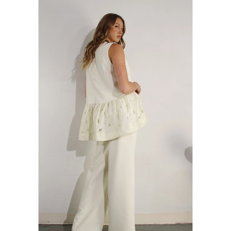 Crochet Lace Ruffle Top and Pants Set-Set-Mulla-S-OFF WHITE-Urbanheer