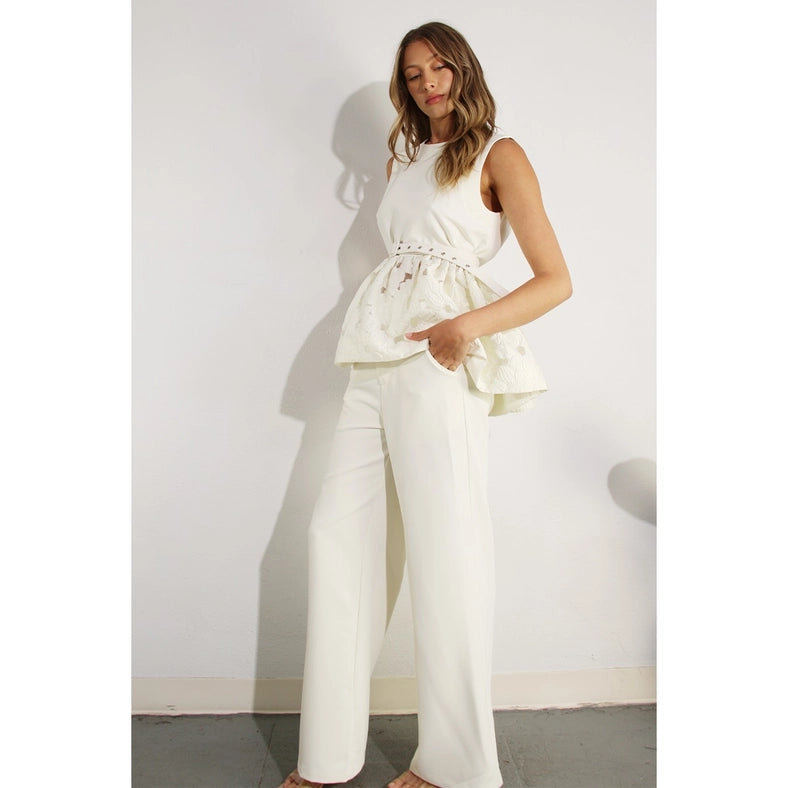 Crochet Lace Ruffle Top and Pants Set-Set-Mulla-S-OFF WHITE-Urbanheer