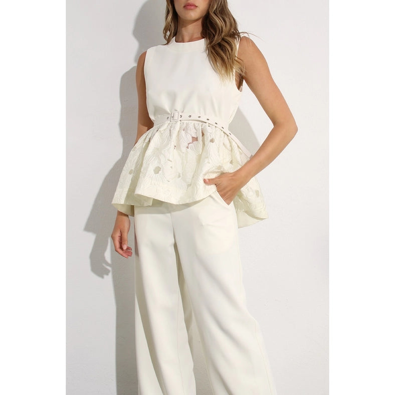 Crochet Lace Ruffle Top and Pants Set-Set-Mulla-S-OFF WHITE-Urbanheer