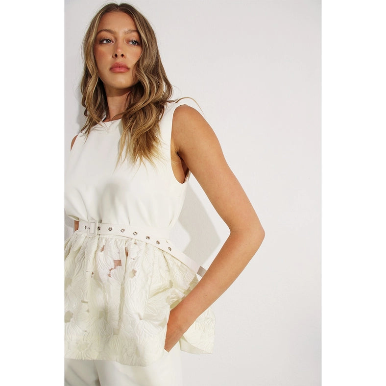 Crochet Lace Ruffle Top and Pants Set-Set-Mulla-S-OFF WHITE-Urbanheer