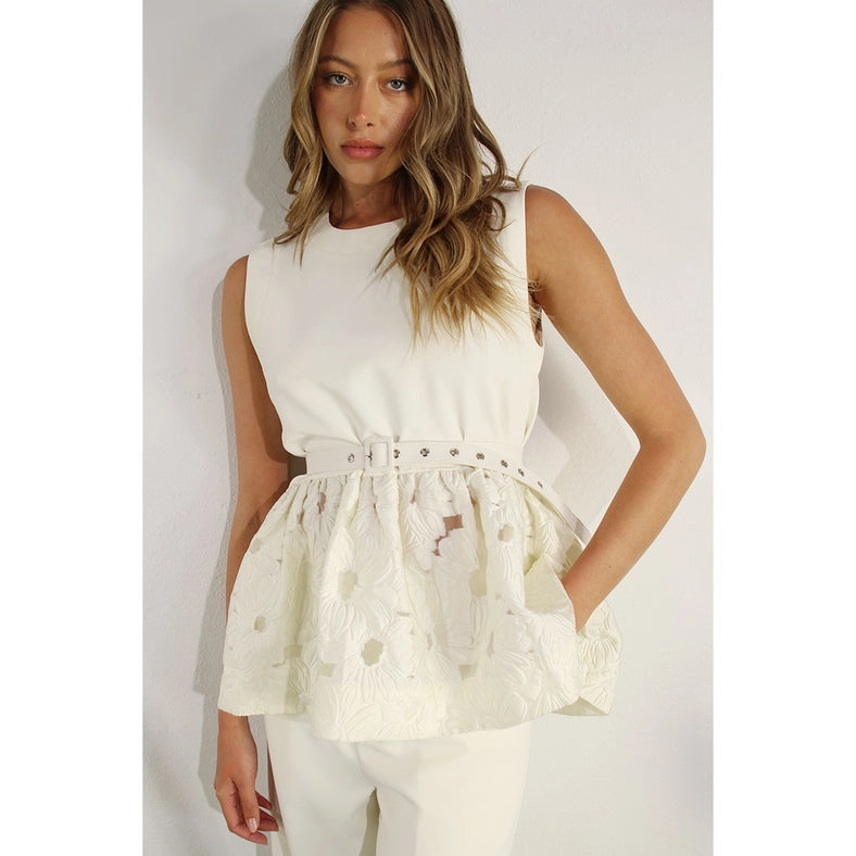 Crochet Lace Ruffle Top and Pants Set-Set-Mulla-S-OFF WHITE-Urbanheer