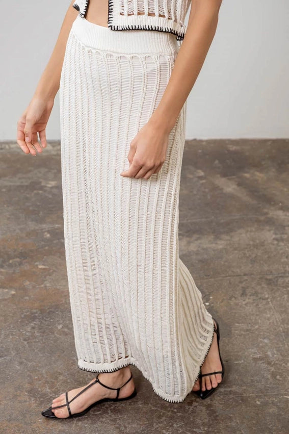 Crochet Ladder Knit Contrast Midi Skirt-Skirts-Moon River-XS-IVORY-Urbanheer