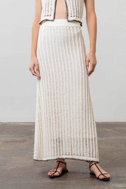 Crochet Ladder Knit Contrast Midi Skirt-Skirts-Moon River-XS-IVORY-Urbanheer