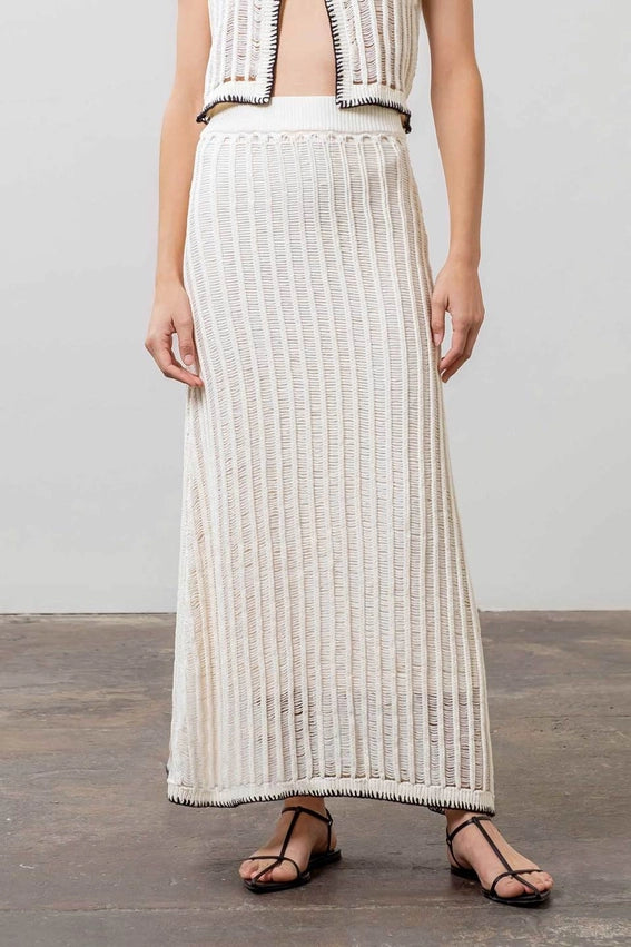 Crochet Ladder Knit Contrast Midi Skirt-Skirts-Moon River-XS-IVORY-Urbanheer