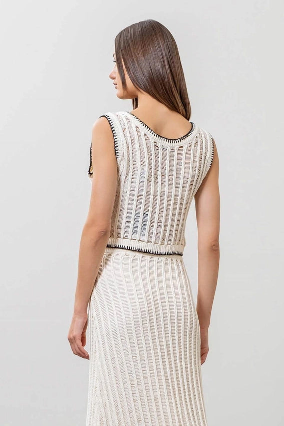Crochet Ladder Knit Sweater Vest-Vest-Moon River-XS-IVORY-Urbanheer