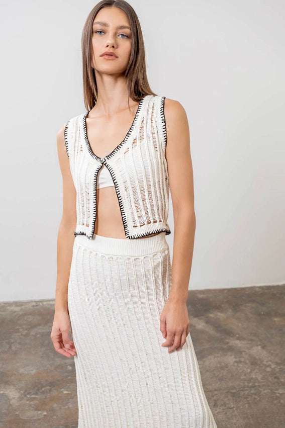 Crochet Ladder Knit Sweater Vest-Vest-Moon River-XS-IVORY-Urbanheer