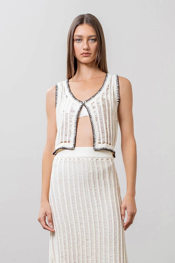 Crochet Ladder Knit Sweater Vest-Vest-Moon River-XS-IVORY-Urbanheer