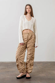 Crochet Split Neck Knit Top-Top-Moon River-XS-CREAM-Urbanheer