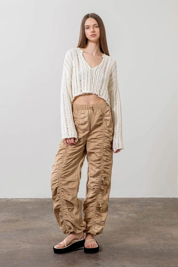 Crochet Split Neck Knit Top-Top-Moon River-XS-CREAM-Urbanheer