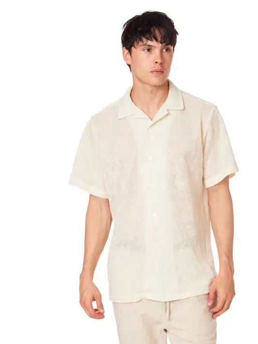 Crochet Textured Short Sleeve Men's Shirt (HB-4063)-Shirt-Hawk's Bay-S-HB-4063-Urbanheer