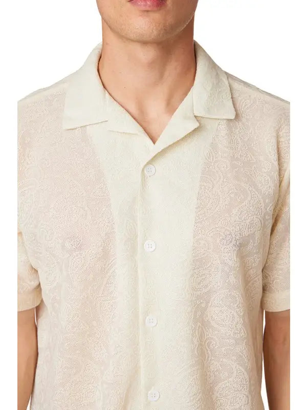 Crochet Textured Short Sleeve Men's Shirt (HB-4063)-Shirt-Hawk's Bay-S-HB-4063-Urbanheer