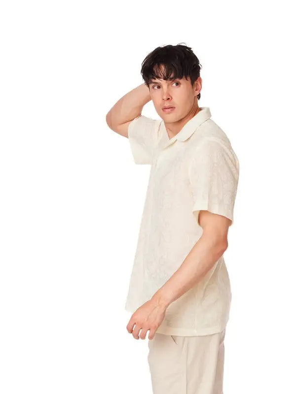 Crochet Textured Short Sleeve Men's Shirt (HB-4063)-Shirt-Hawk's Bay-S-HB-4063-Urbanheer
