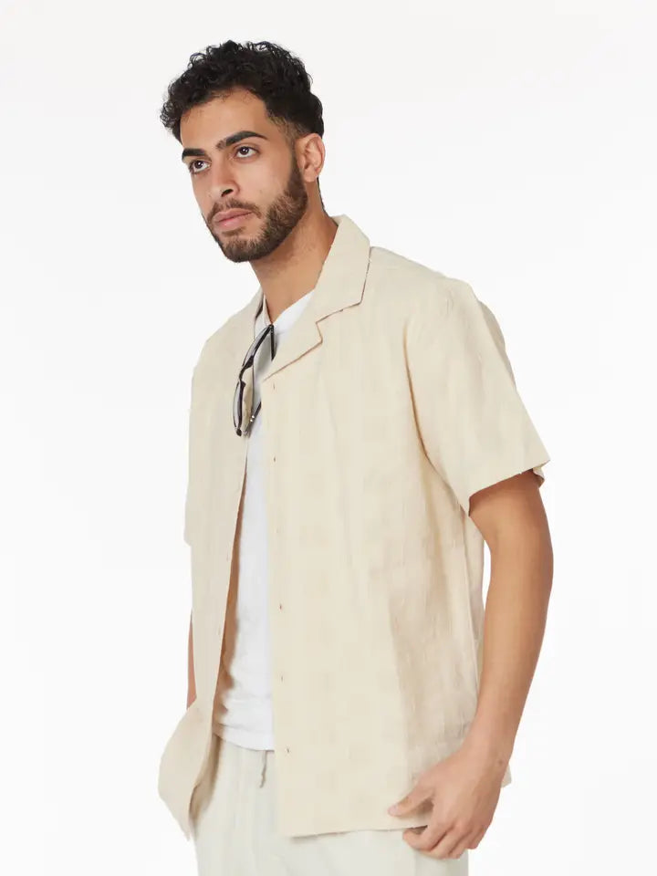 Crochet Textured Short Sleeve Men's Shirt (HB-4068)-Shirt-Hawk's Bay-S-HB-4068-Urbanheer