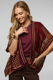 Crochet Trim Plaid Knit Poncho