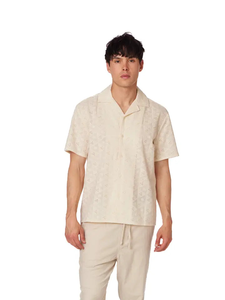 Crochet/Textured Short Sleeve Men's Cotton Shirt (4050)-Shirt-Hawk's Bay-S-4050-Urbanheer