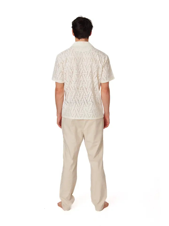 Crochet/Textured Short Sleeve Men's Cotton Shirt (4050)-Shirt-Hawk's Bay-S-4050-Urbanheer