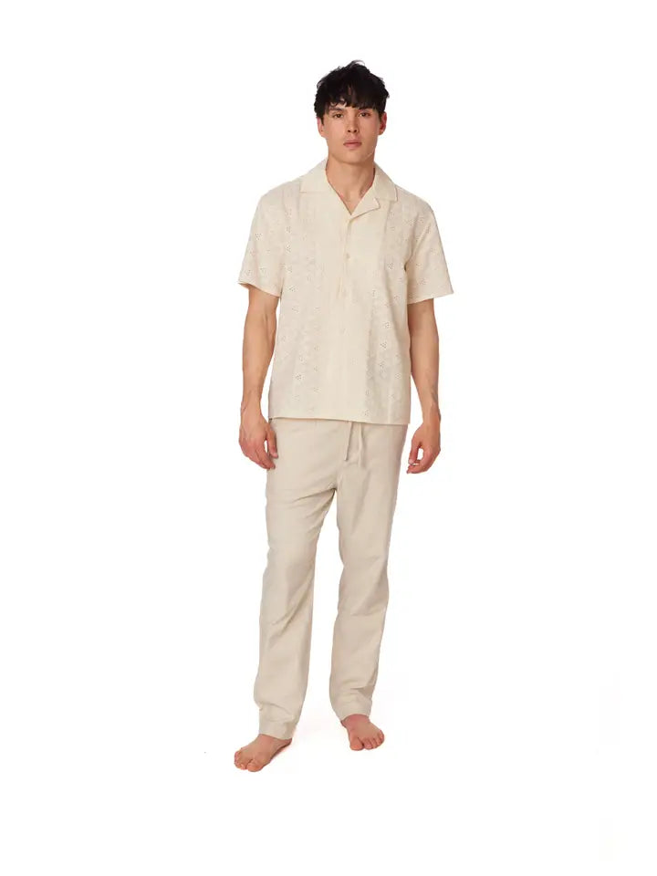 Crochet/Textured Short Sleeve Men's Cotton Shirt (4050)-Shirt-Hawk's Bay-S-4050-Urbanheer