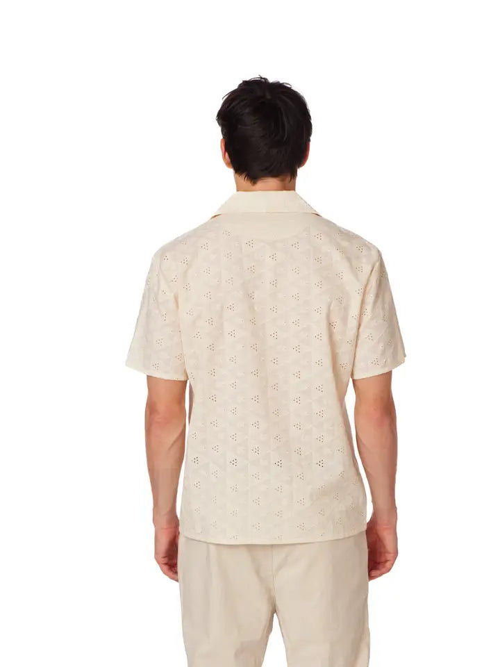 Crochet/Textured Short Sleeve Men's Cotton Shirt (4050)-Shirt-Hawk's Bay-S-4050-Urbanheer