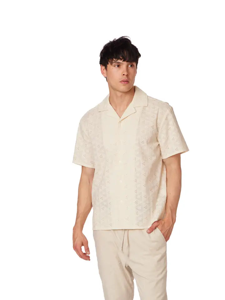 Crochet/Textured Short Sleeve Men's Cotton Shirt (4050)-Shirt-Hawk's Bay-S-4050-Urbanheer