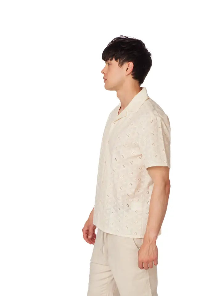 Crochet/Textured Short Sleeve Men's Cotton Shirt (4050)-Shirt-Hawk's Bay-S-4050-Urbanheer