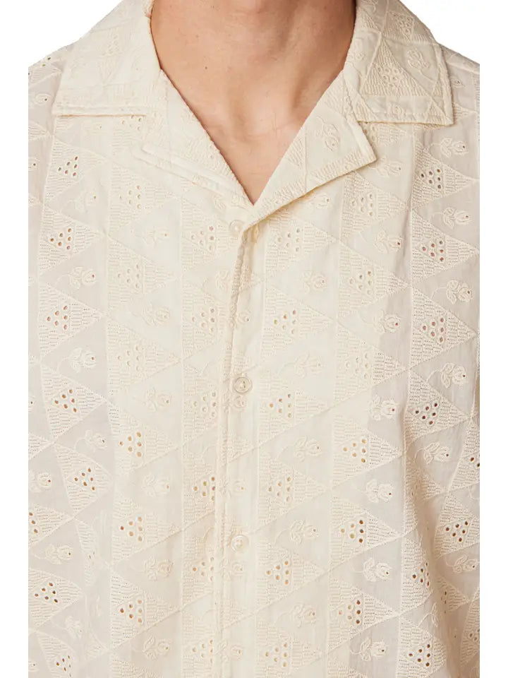 Crochet/Textured Short Sleeve Men's Cotton Shirt (4050)-Shirt-Hawk's Bay-S-4050-Urbanheer
