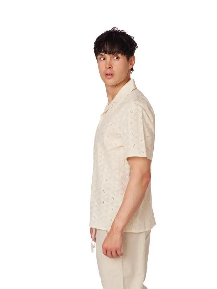 Crochet/Textured Short Sleeve Men's Cotton Shirt (4050)-Shirt-Hawk's Bay-S-4050-Urbanheer