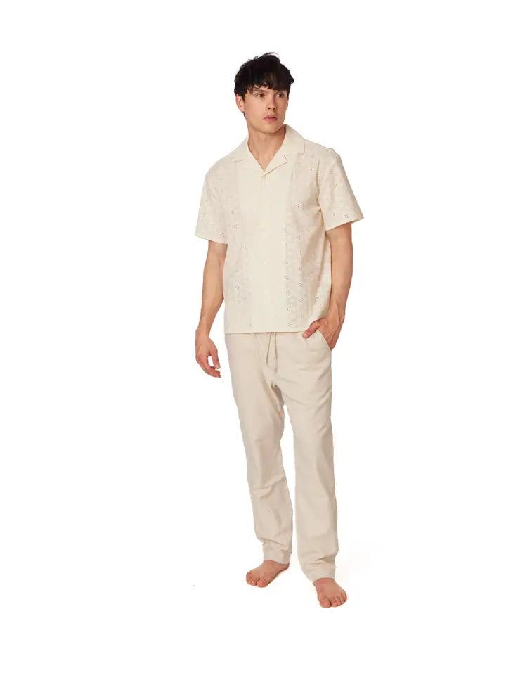 Crochet/Textured Short Sleeve Men's Cotton Shirt (4050)-Shirt-Hawk's Bay-S-4050-Urbanheer