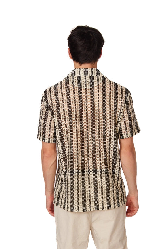 Crochet/Textured Short Sleeve Men's Shirt (4015)-Shirt-Hawk's Bay-XS-Urbanheer