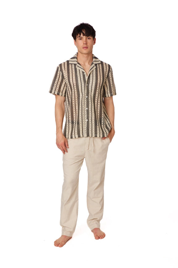 Crochet/Textured Short Sleeve Men's Shirt (4015)-Shirt-Hawk's Bay-XS-Urbanheer
