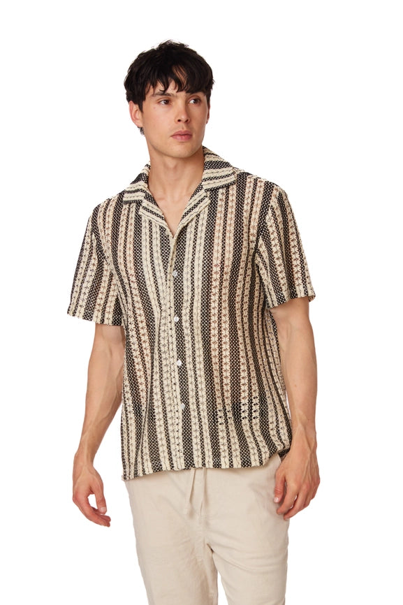 Crochet/Textured Short Sleeve Men's Shirt (4015)-Shirt-Hawk's Bay-XS-Urbanheer