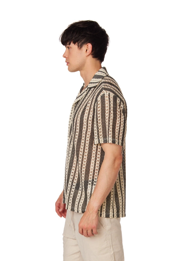 Crochet/Textured Short Sleeve Men's Shirt (4015)-Shirt-Hawk's Bay-XS-Urbanheer