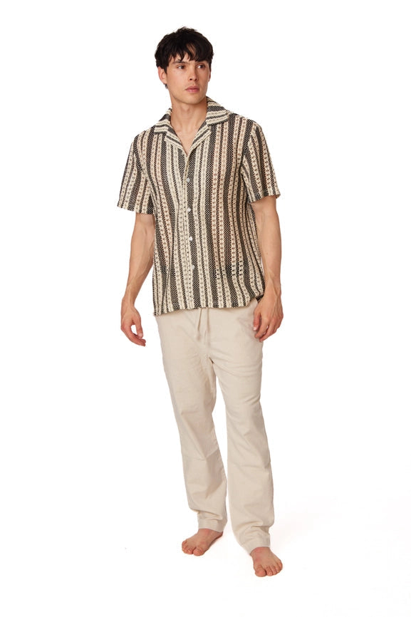 Crochet/Textured Short Sleeve Men's Shirt (4015)-Shirt-Hawk's Bay-XS-Urbanheer