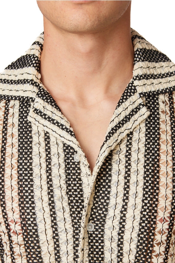 Crochet/Textured Short Sleeve Men's Shirt (4015)-Shirt-Hawk's Bay-XS-Urbanheer