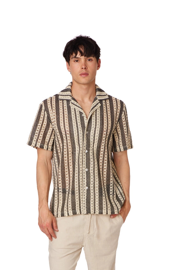 Crochet/Textured Short Sleeve Men's Shirt (4015)-Shirt-Hawk's Bay-XS-Urbanheer