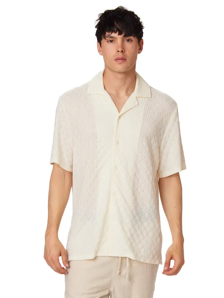 Crochet/Textured Short Sleeve Men's Shirt (4046)-Shirt-Hawk's Bay-S-4046-Urbanheer
