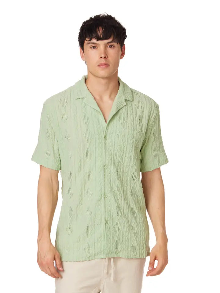 Crochet/Textured Short Sleeve Men's Shirt (4402)-Shirt-Hawk's Bay-S-4402-Urbanheer