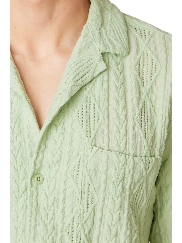 Crochet/Textured Short Sleeve Men's Shirt (4402)-Shirt-Hawk's Bay-S-4402-Urbanheer